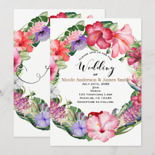 Aloha Tropical Floral Wreath Luau Wedding Party Invitation