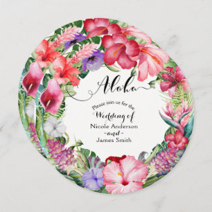 Aloha Tropical Floral Wreath Wedding Invitations