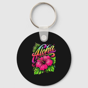 Aloha Tropical Flower Hawaii Vacation Summer Beach Key Ring