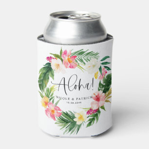 Aloha Tropical Flowers Wreath Summer Wedding Can Cooler