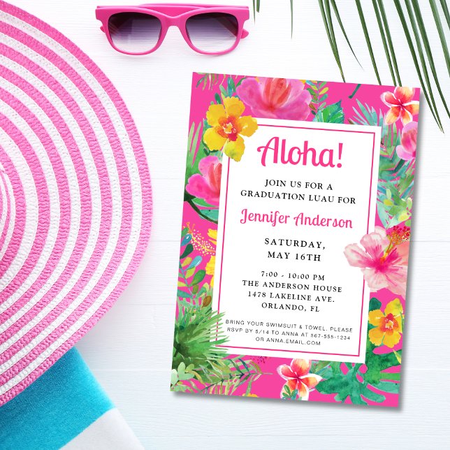 Aloha Tropical Graduation Luau Party Invitation (Creator Uploaded)