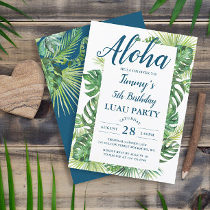 Aloha Tropical Greenery Luau Birthday Party Invitation
