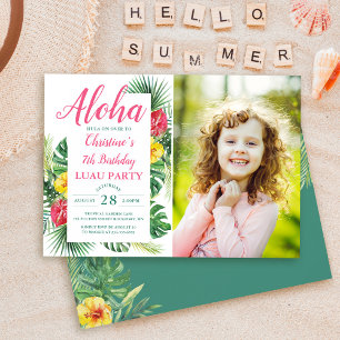 Aloha Tropical Greenery Luau Birthday Photo Invitation