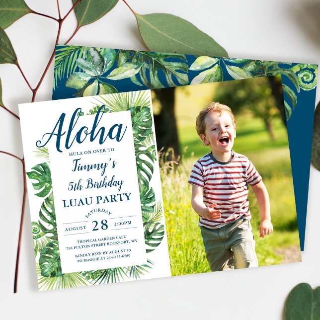 Aloha Tropical Greenery Luau Birthday Photo Invitation (Creator Uploaded)