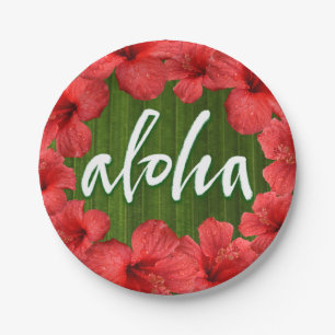 Aloha Tropical Hawaii Luau Hibiscus Leaves Flower Paper Plate