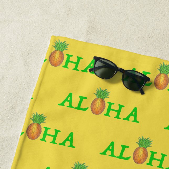 ALOHA Tropical Hawaiian Island Pineapple Fruit Beach Towel (In Situ)
