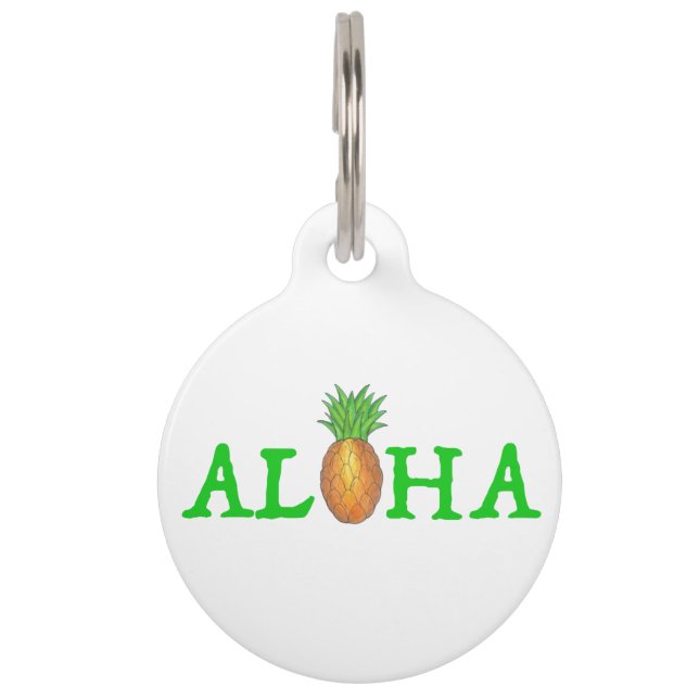 ALOHA Tropical Hawaiian Island Pineapple Fruit Pet Tag (Front)