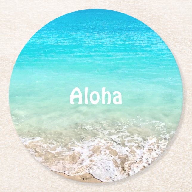 Aloha Tropical Hawaiian Ocean  Round Paper Coaster (Front)