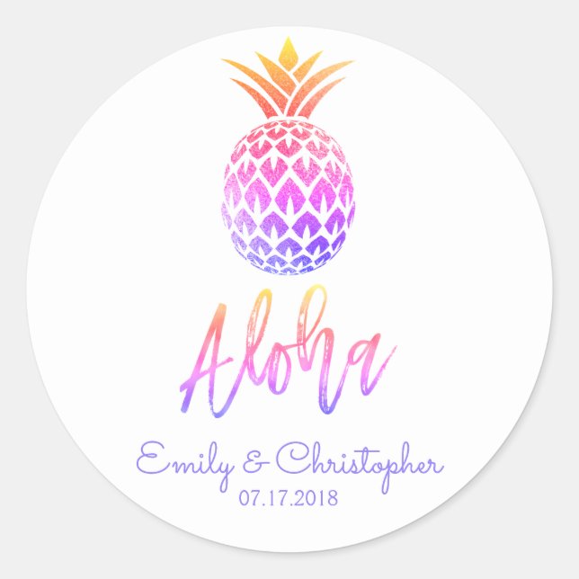 Aloha Tropical Hawaiian Pineapple Wedding Pastel Classic Round Sticker (Front)