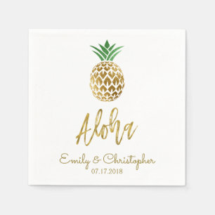 Aloha Tropical Hawaiian Pineapple Wedding White Napkin