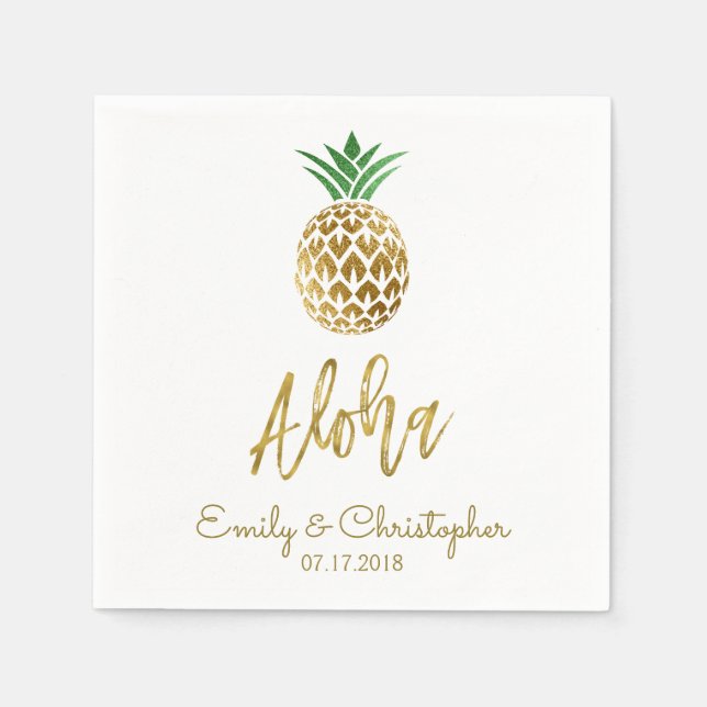 Aloha Tropical Hawaiian Pineapple Wedding White Napkin (Front)