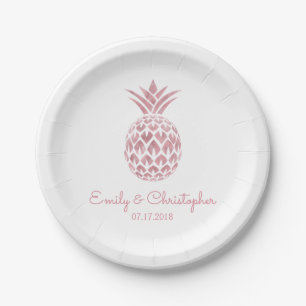 Aloha Tropical Hawaiian Pineapple Wedding White Paper Plate