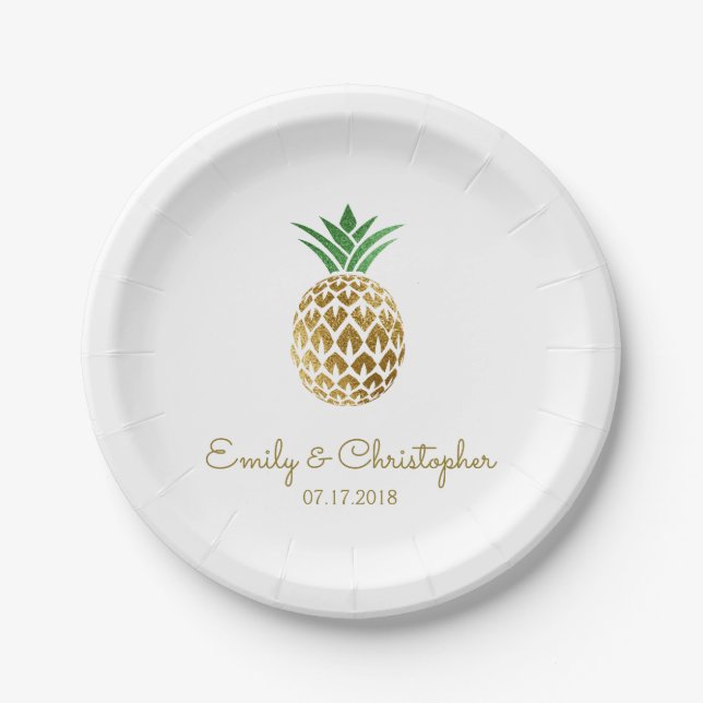 Aloha Tropical Hawaiian Pineapple Wedding White Paper Plate (Front)