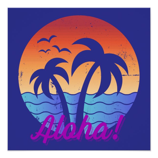 Aloha -  Tropical Hawaiian Sunset Poster (Front)