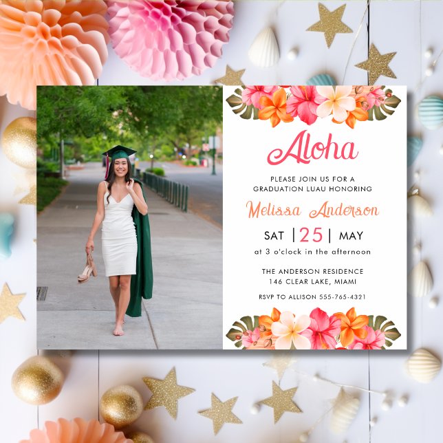 Aloha Tropical Hibiscus Floral Photo Graduation Invitation (Creator Uploaded)