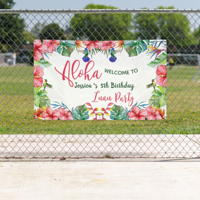 Aloha Tropical Hibiscus Hawaiian Birthday Party   Banner (Insitu)