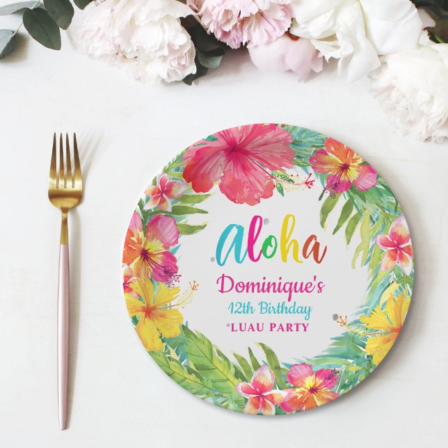 Aloha Tropical Hibiscus Luau Party Birthday  Paper Plate (Creator Uploaded)