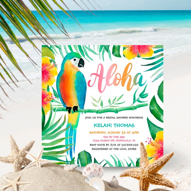 Aloha Tropical Hibiscus Parrot Bridal Shower Invitation (Creator Uploaded)