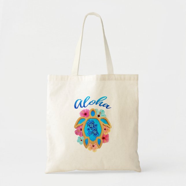 Aloha Tropical Honu Sea Turtle Tote Bag (Front)