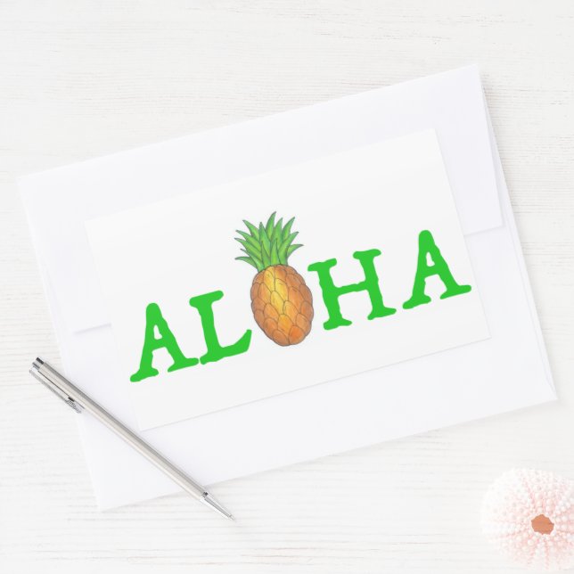 ALOHA Tropical Island Hawaiian Pineapple Hello Rectangular Sticker (Envelope)