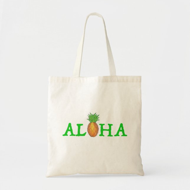 ALOHA Tropical Island Hawaiian Pineapple Tote Bag (Front)