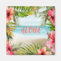 Aloha Tropical Island Paradise Palms and Flowers