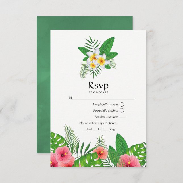 Aloha Tropical Leaves Beach Wedding RSVP (Front/Back)