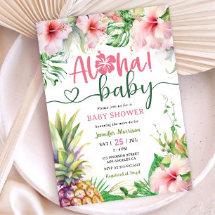 Aloha! Tropical Luau Baby Shower Girl Pink  Invitation