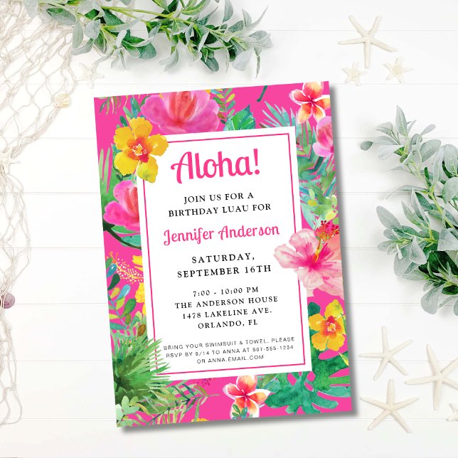 Aloha Tropical Luau Birthday Party Invitation (Creator Uploaded)