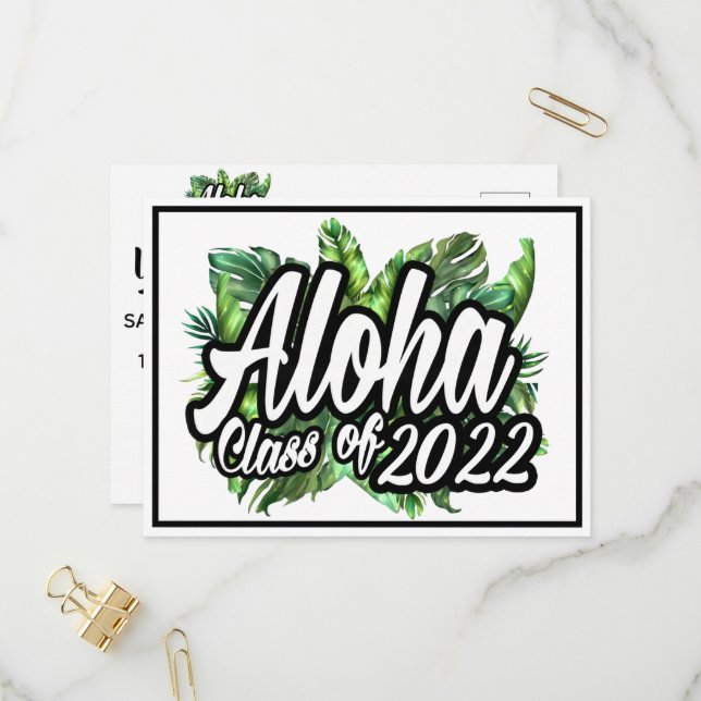 Aloha Tropical Luau Class of 2022 Graduation Party Invitation Postcard (Front/Back In Situ)