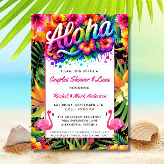 Aloha Tropical Luau Couples Bridal Shower Invitation