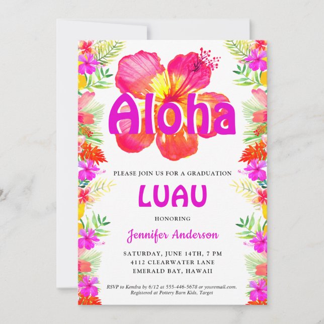 Aloha Tropical Luau Graduation Invitation (Front)