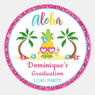 Aloha Tropical Luau Graduation Party   Classic Round Sticker