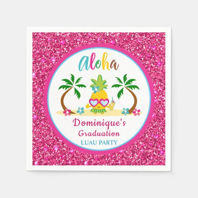 Aloha Tropical Luau Graduation Party Paper Napkin (Front)