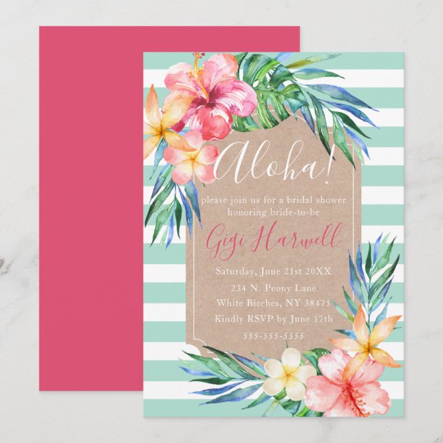 Aloha Tropical Luau Hawaiian Bridal Shower Invitat Invitation (Front/Back)