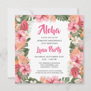 Aloha Tropical Luau Party Birthday Invitation