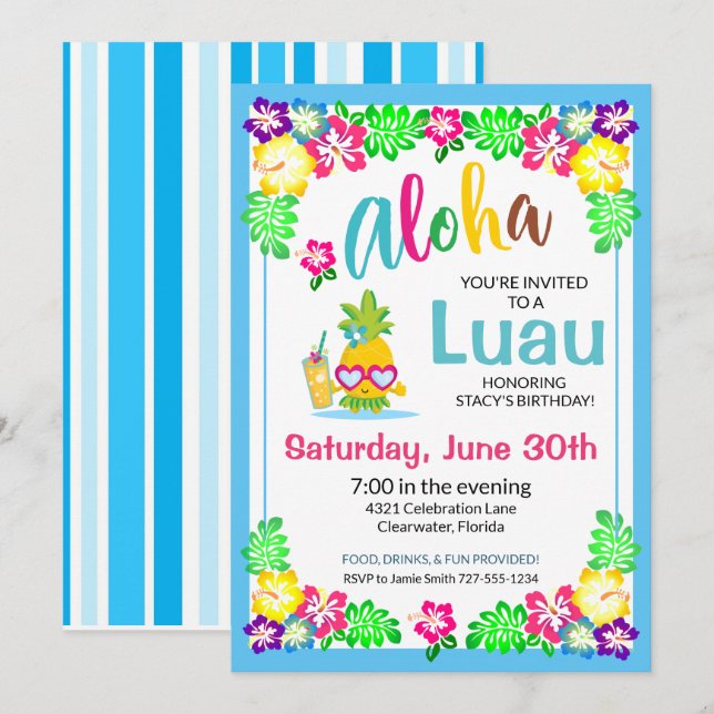 Aloha Tropical Luau Party Invitation (Front/Back)