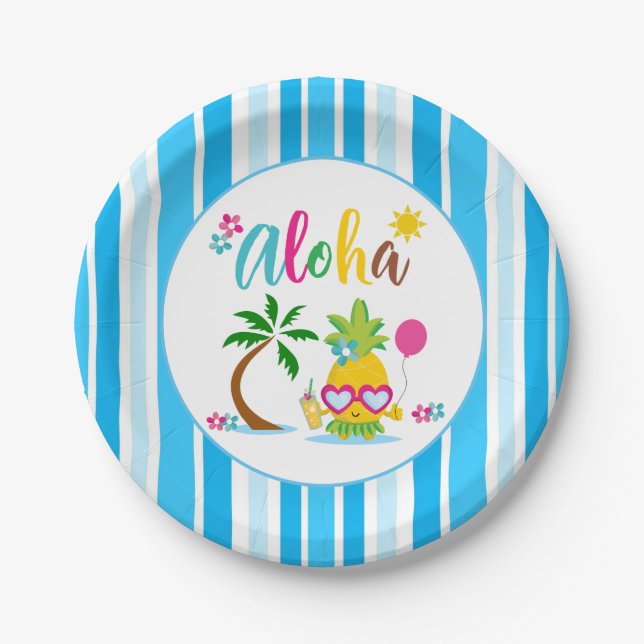 Aloha Tropical Luau Party Paper Plate (Front)