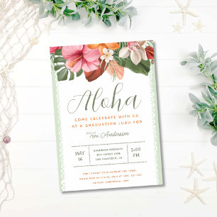 Aloha Tropical Luau Stylish Grad Party Green Invitation