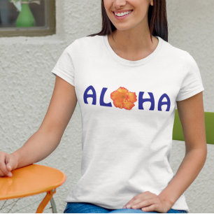 Aloha Tropical Orange Hibiscus Blue Typography Tri-Blend Shirt