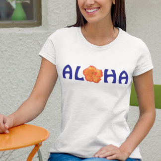 Aloha Tropical Orange Hibiscus Blue Typography Tri-Blend Shirt