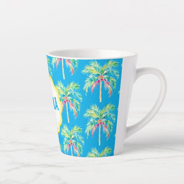 Aloha Tropical Palm Tree Blue Latte Mug (Right)