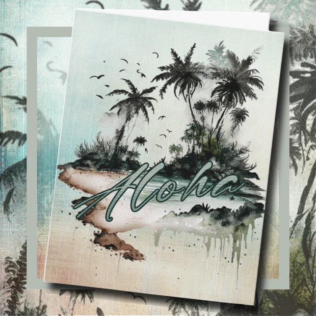 Aloha Tropical Palm Tree Island Note Card (ALOHA Note Card)