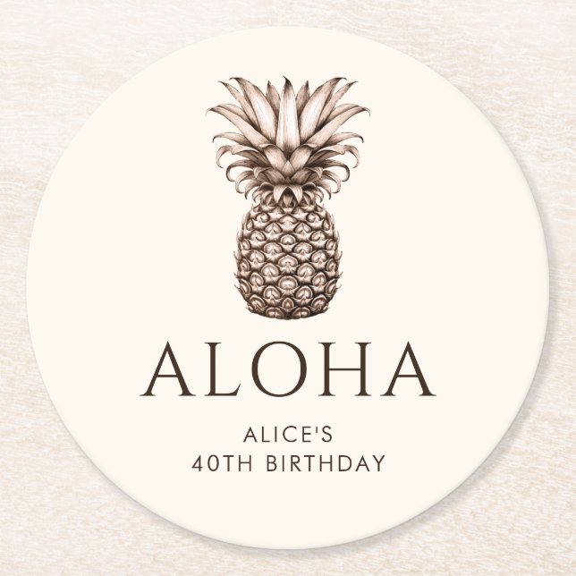 Aloha Tropical party with pineapple Round Paper Coaster (Front)