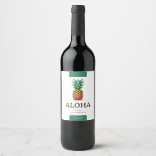 Aloha tropical party with retro pineapple wine label