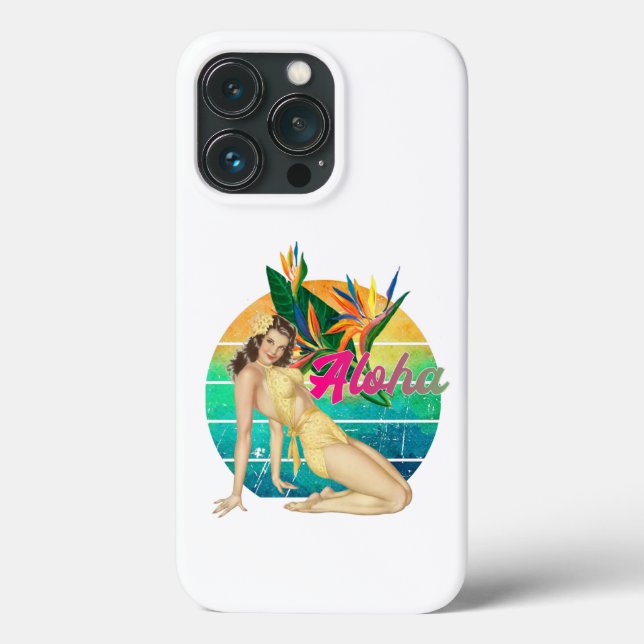 Aloha Tropical Pin-up girl retro sunset art Case-Mate iPhone Case (Back)