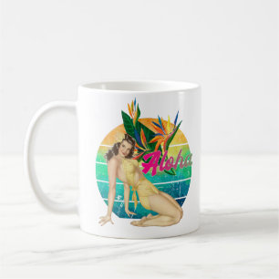 Aloha Tropical Pin-up girl retro sunset art Coffee Mug