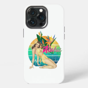Aloha Tropical Pin-up girl retro sunset art iPhone 13 Pro Case