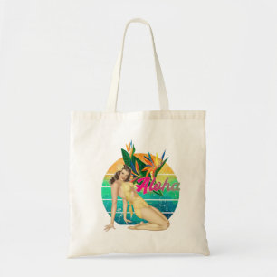 Aloha Tropical Pin-up girl retro sunset art Tote Bag