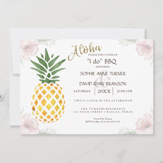 Aloha Tropical Pineapple Beach I DO BBQ Invite (Front)